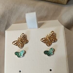 Elegant Gold and Green Butterfly Earrings